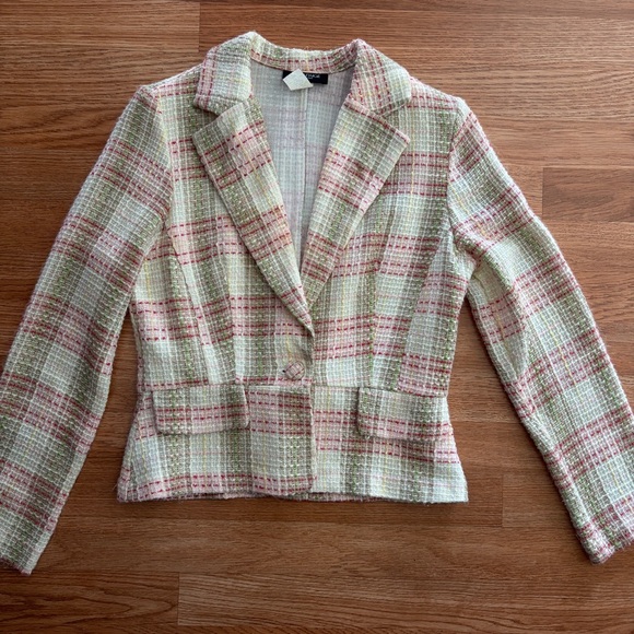 Alyn Paige Jackets & Blazers - Alyn Paige Plaid Blazer - Green and Pink